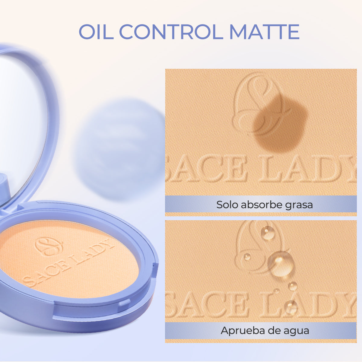 SACE LADY Base de Maquillaje Polvo Compacto Fijador Matte 10g Control de Aceite y Resistente al Agua